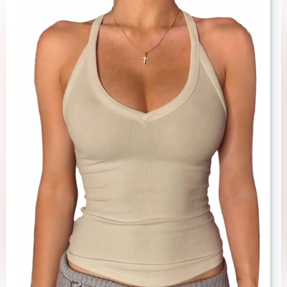 Women's Cream Ribbed razorback Tanktop